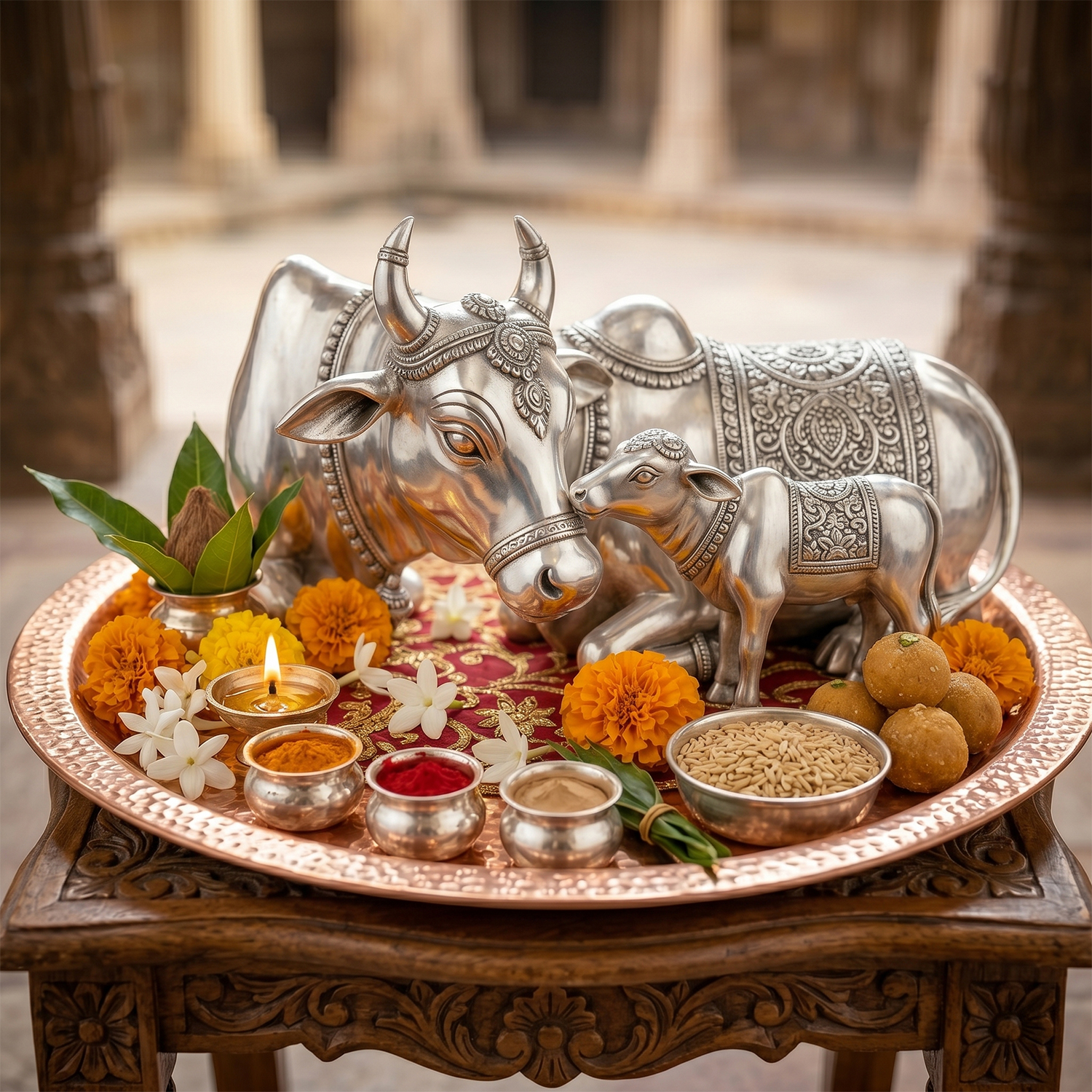 Blessed Silver Gau Mata Idol